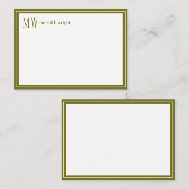 Modern Navy Border Monogram  Card (Front/Back)
