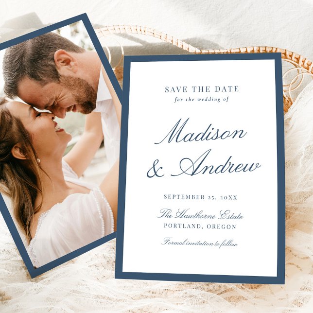 Modern Navy Border Photo Wedding Save The Date (Creator Uploaded)