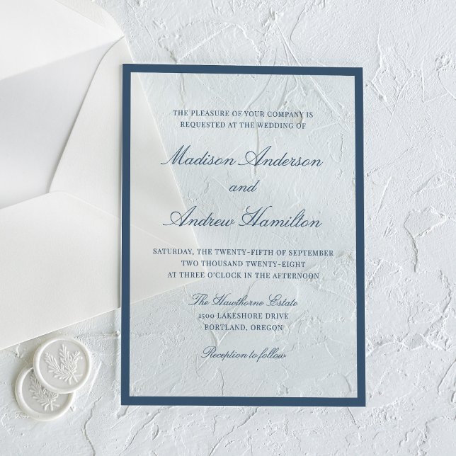 Modern Navy Border Wedding Acrylic Invitations (Creator Uploaded)
