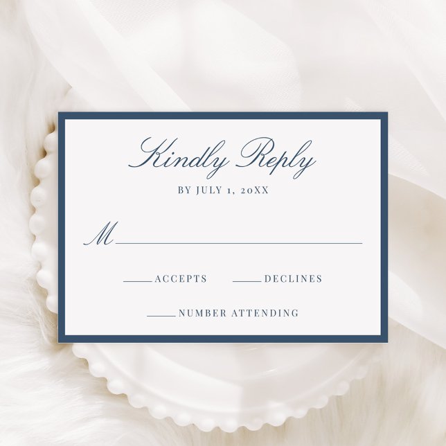 Modern Navy Border Wedding RSVP Card (Creator Uploaded)