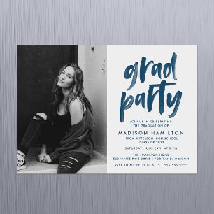 Modern Navy Brush Script Photo Graduation Party Magnetic Invitation