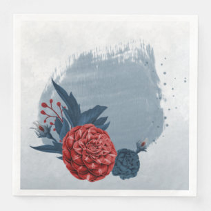 modern navy & burgundy flowers wedding napkin