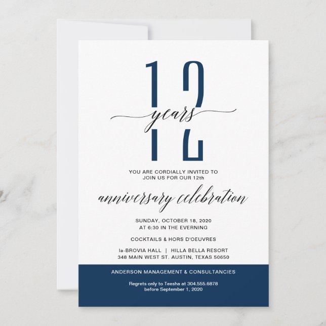 Modern Navy Business Anniversary Party Celebration Invitation (Front)