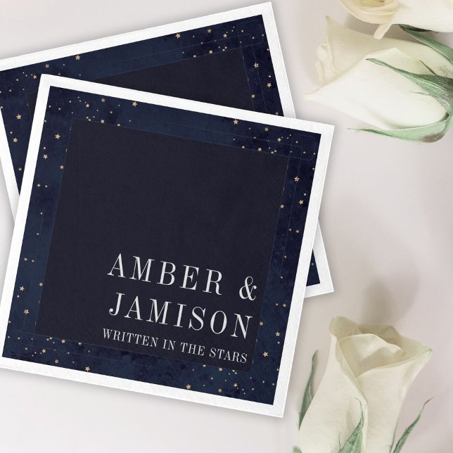 Modern Navy Celestial Written in the Stars Wedding Napkin (Creator Uploaded)