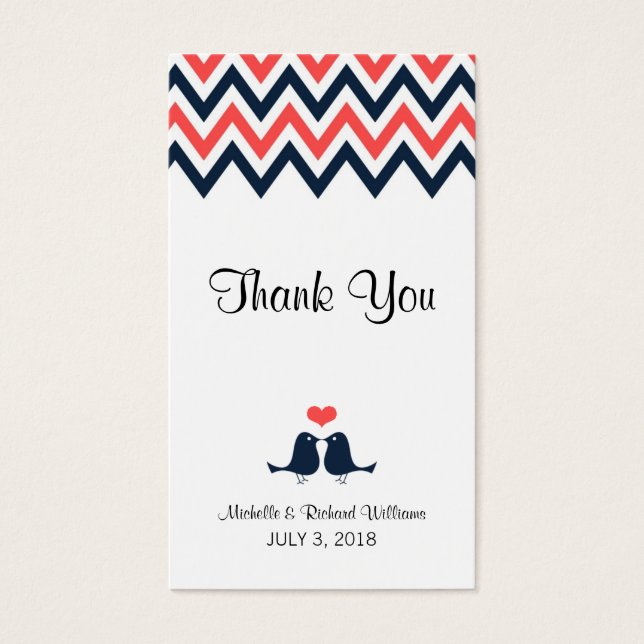 Modern Navy & Coral Chevron & Lovebirds Wedding (Front)