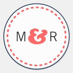 Modern Navy & Coral Chevron & Lovebirds Wedding Classic Round Sticker