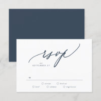 Modern Navy Dark Blue White Simple Wedding