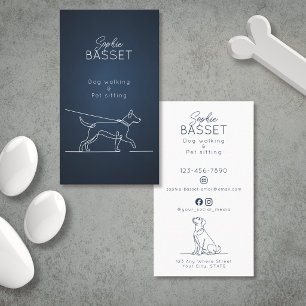 Modern Navy Dog Walking, Pet Sitting Minimalist Business Card