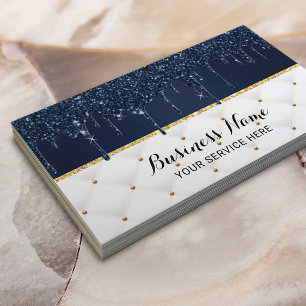Modern Navy Drips Luxury Blue & White Business Card