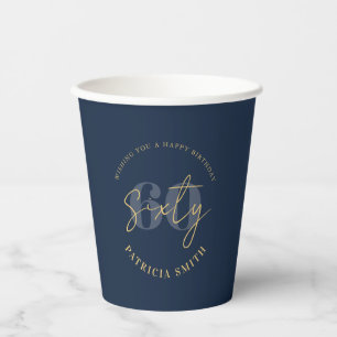 Modern Navy Elegant 60th Birthday Paper Cups