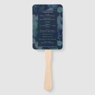 Modern Navy Emerald Abstract Watercolor Program Hand Fan