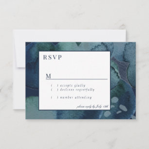 Modern Navy Emerald Abstract Watercolor RSVP Card
