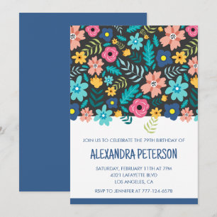 Modern Navy Floral Pattern 79th birthday Invitation