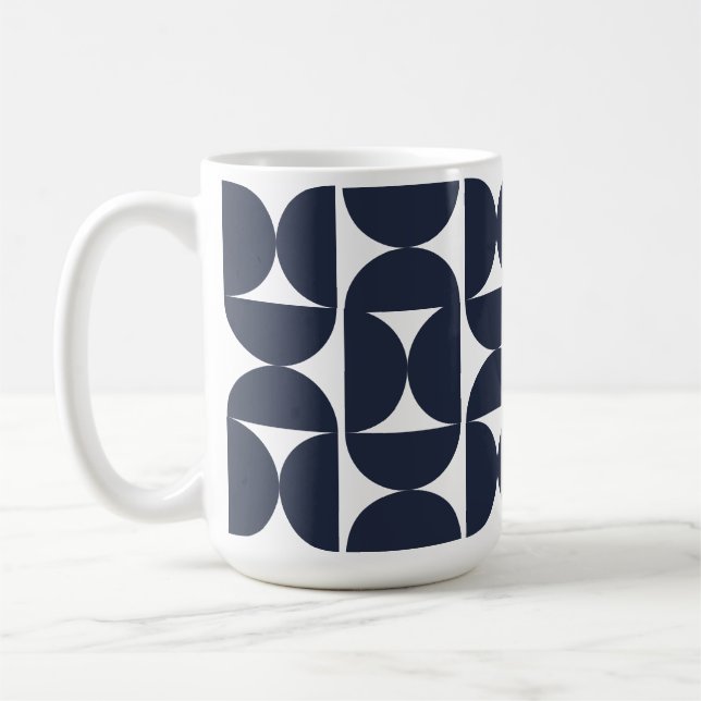 Modern Navy Geometric 15oz coffee Mug (Left)