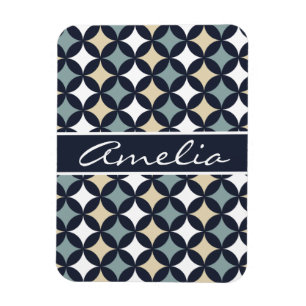 Modern Navy Geometric Circle Pattern Monogram Magnet