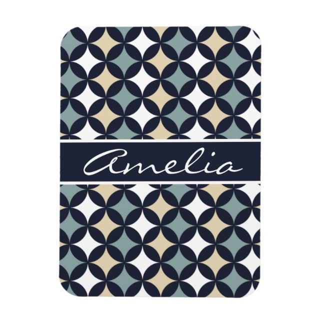 Modern Navy Geometric Circle Pattern Monogram Magnet (Vertical)