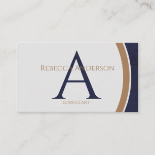 Modern Navy, Gold and Grey Monogram Business Card