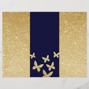 Modern Navy & Gold Butterflies Trifold Brochures