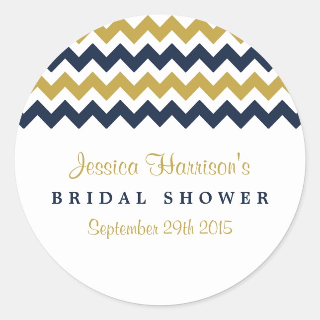 Modern Navy & Gold Chevron Bridal Shower Stickers (Front)