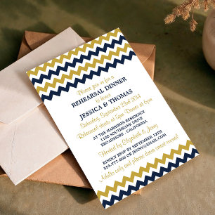 Modern Navy & Gold Chevron Rehearsal Dinner Invitation