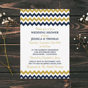 Modern Navy & Gold Chevron Wedding Shower Invitation