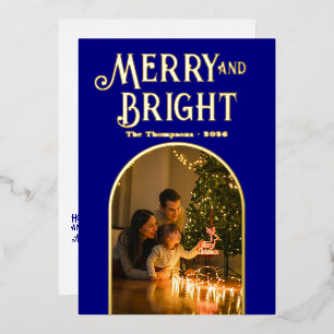 Modern Navy & Gold Christmas Photo Foil Holiday Card