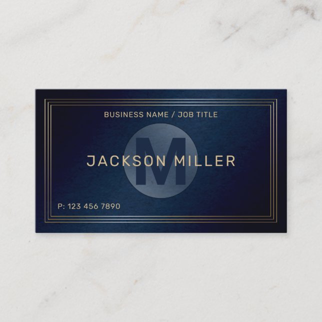 Modern Navy Gold Custom Monogram Professional Business Card (Front)