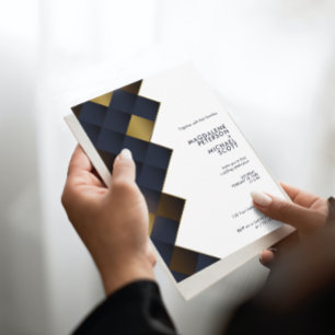 Modern Navy & Gold Diamond Wedding Invitation