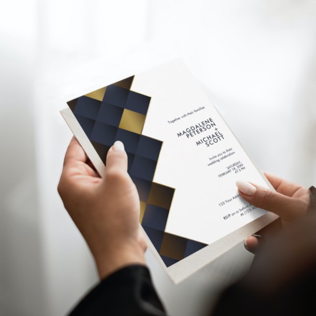 Modern Navy & Gold Diamond Wedding Invitation (Creator Uploaded)