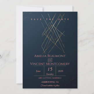 Modern Navy Gold Geometric Save the Date Card