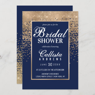 Modern Navy Gold Glitter Confetti Bridal Shower Invitation