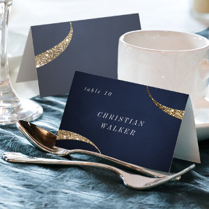 Modern navy gold glitter Foldable Place Card