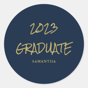 Modern Navy Gold Graduation Classic Round Sticker