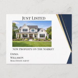 Modern Navy Gold Just Listed Real Estate Postcard