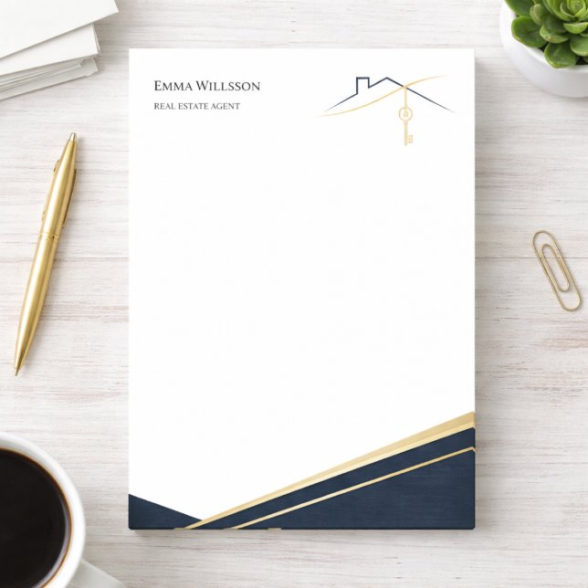 Modern Navy Gold Luxury Realtor estate Agent Post-it Notes (Creator Uploaded)