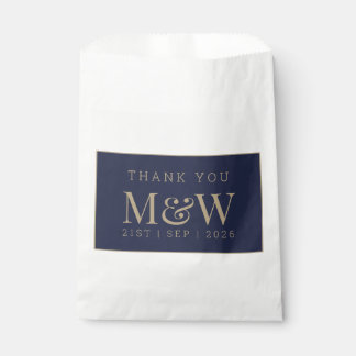Modern Navy Gold Monogram Wedding Thank You Favour Bag