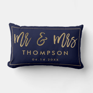 Modern navy gold Mr and Mrs wedding keepsake names Lumbar Cushion