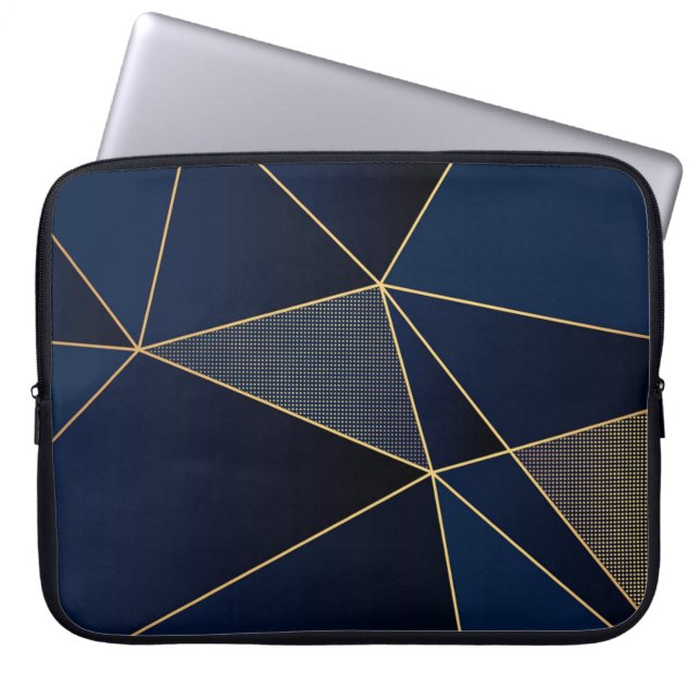 Modern Navy-Gold Polygonal Shapes Texture Laptop Sleeve (Front)