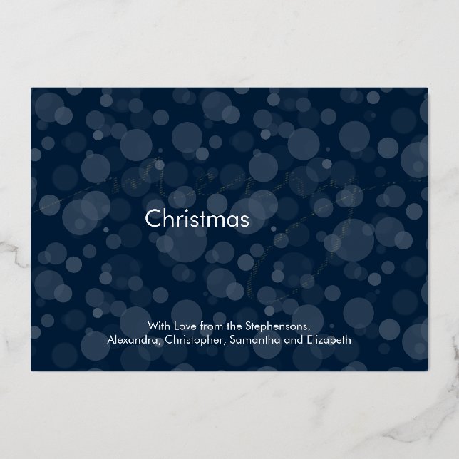 Modern Navy Gold Script Bokeh Merry Christmas (Front)