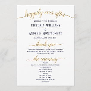 Modern Navy Gold Script Minimal Wedding Ceremony Program