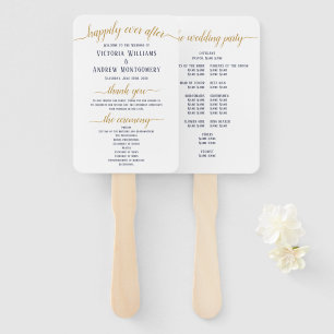 Modern Navy Gold Script Minimal Wedding Program Hand Fan