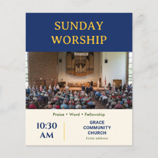 Modern Navy Gold Sunday Worship Church Flyer