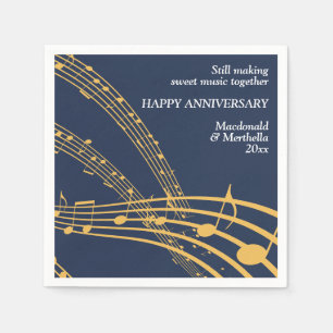 Modern Navy Gold SWEET MUSIC Happy Anniversary Napkin