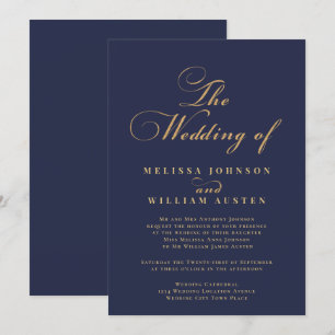 Modern Navy Gold Typography Wedding Invitation