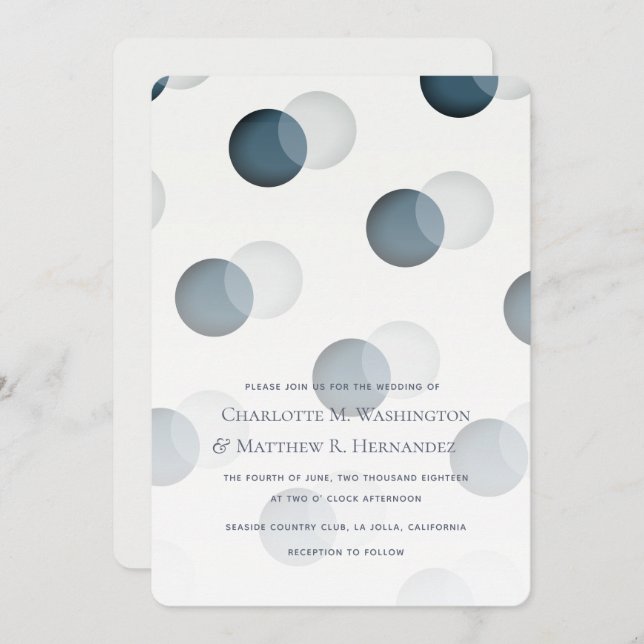 Modern Navy Grey Dot Pattern Wedding Invitation (Front/Back)