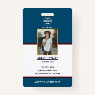 Modern Navy ID Card with Photo & Logo ID Badge