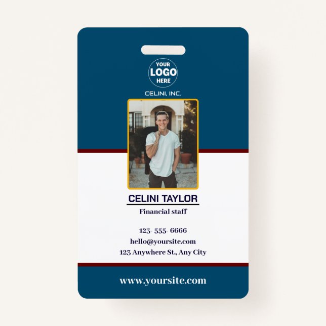 Modern Navy ID Card with Photo & Logo ID Badge (Front)