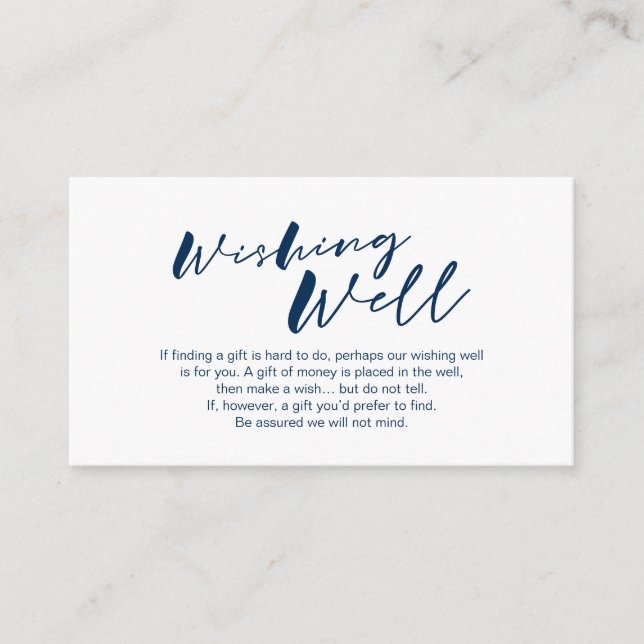 Modern Navy ink minimalism font, Wed Wishing Well Enclosure Card (Front)