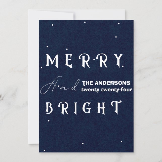 Modern Navy Merry & Bright Non-Photo Holiday Card (Front)