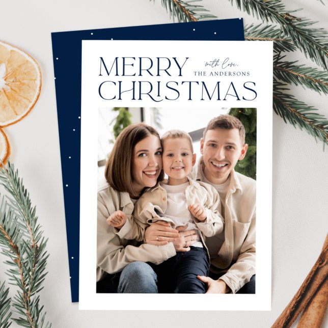 Modern Navy Merry Christmas Photo Holiday Card (Creator Uploaded)